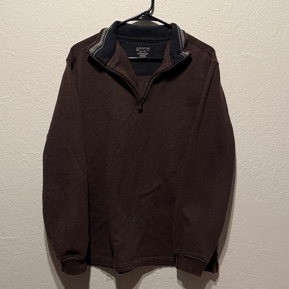 Arrow Quarter Zip Pullover Brown Collar Knit Sweatshirt Sweater Winter Autumn